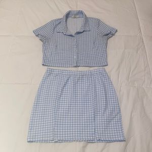 Ultra flirt two piece checkered semi cropped tee and skirt set